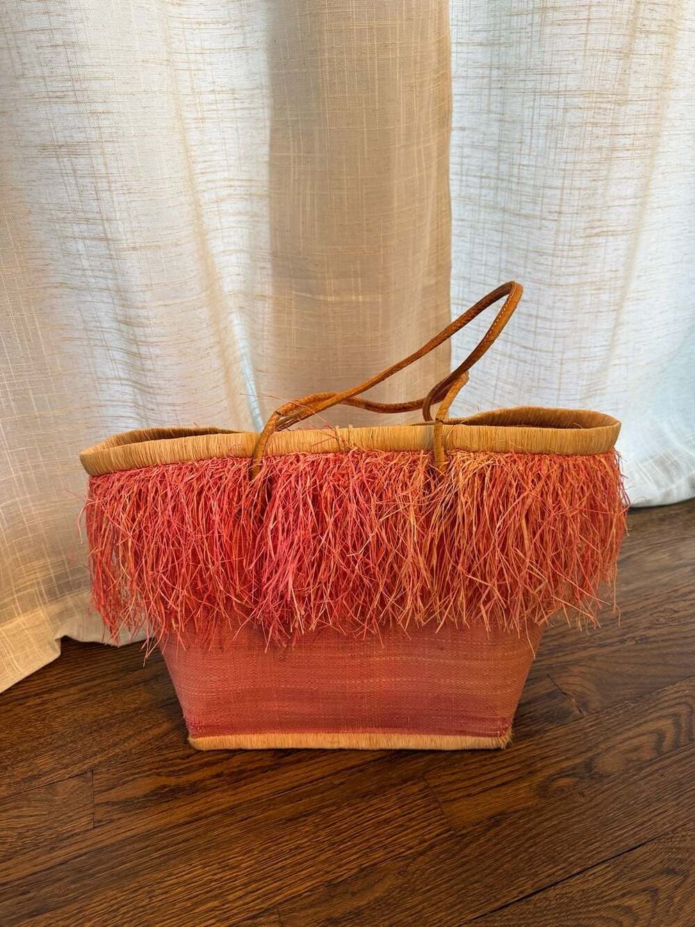 Angèle H Paris Raffia Fringed Straw Tote Bag - Picture 2 of 4